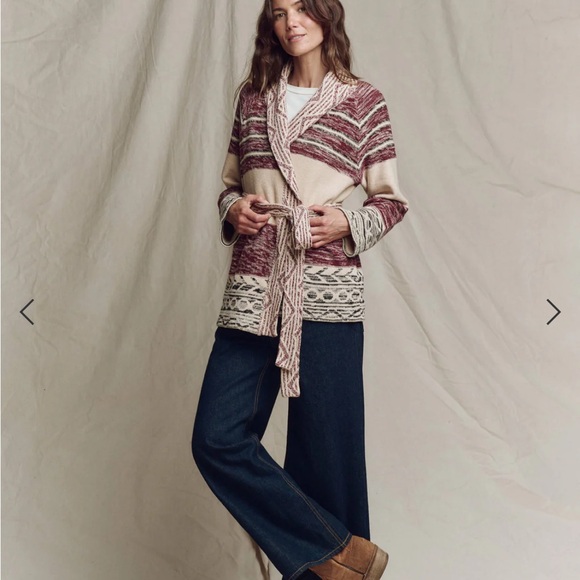 The GREAT RIDING CARDIGAN western Cream Black Burgundy Heavy Knit Medium - Picture 4 of 9